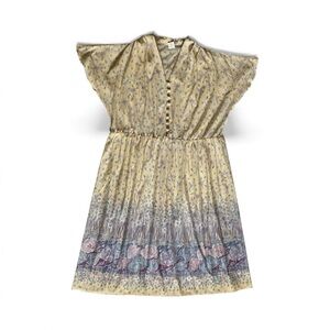 Vtg 70s Handmade Floral Yellow Dress Womens Sz M/L Boho Cottagecore Fairy Whimsy